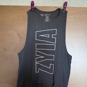 ZYIA Black Muscle Tank with White Vertical Logo